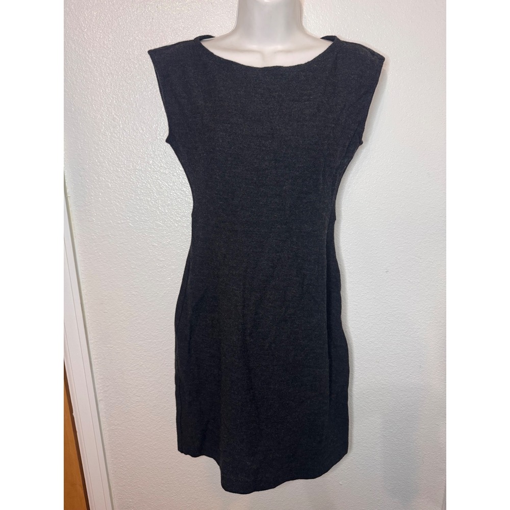 Eileen Fisher 100% Wool‎ Dress Gray Cap Sleeve Knit Midi Mini Minimalist Grunge